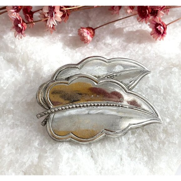 Marino Designer Signed Sterling Silver Vintage Double Foliage Leaf Brooch - Picture 1 of 10